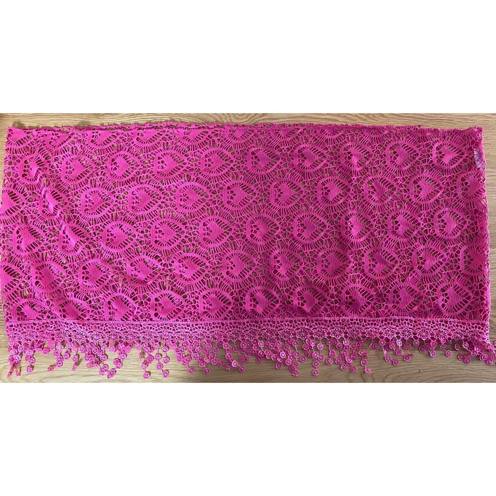Candies Pink Lace Shawl Heart Pattern Wrap Hot Pink Scarf Crochet Lace
